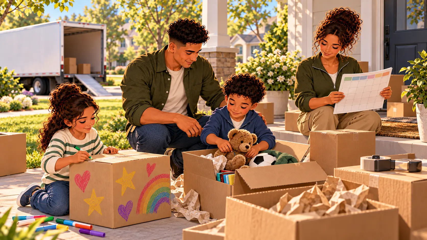 Military family helping children prepare for an upcoming PCS move.