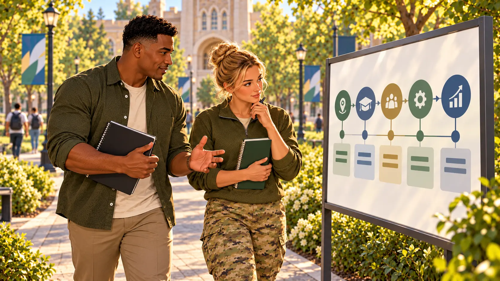 Soldier and mentor discussing a five-year Army career plan.